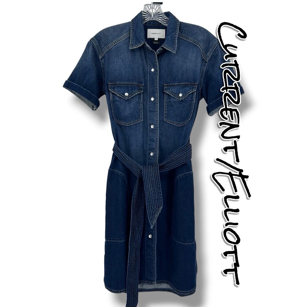 Current Elliott The B50 Denim Shirt Dress 0 Dark Wash Belted Utility Western
